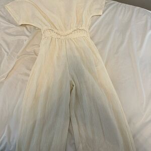 Zara Cream Wide-Leg Jumpsuit with Elastic Waist